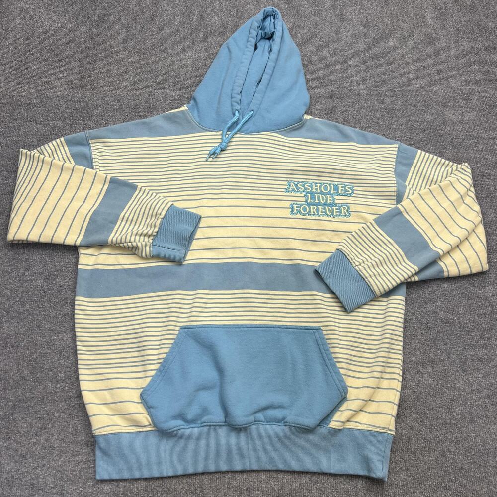 A******s Live Forever Hoodie Mens XL Blue Stripe Embroidered Pullover